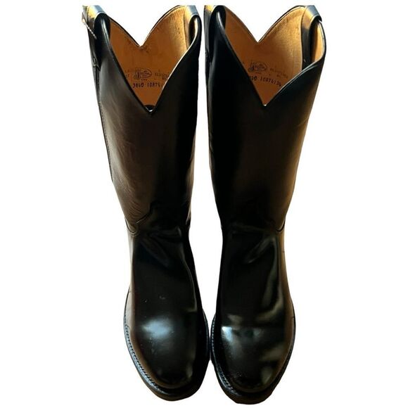 NIB Vintage Justin Men Leather Black Cowboy Western Timeless Sleek Boots Sz 11 - Picture 5 of 14